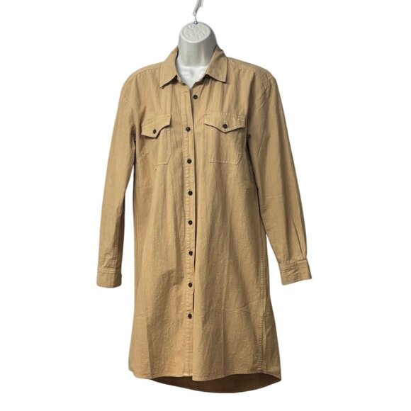 Style & Co Women's Long-Sleeve Button-Down Cotton  Shirt Dress, Tan, Sz. S - Picture 1 of 13